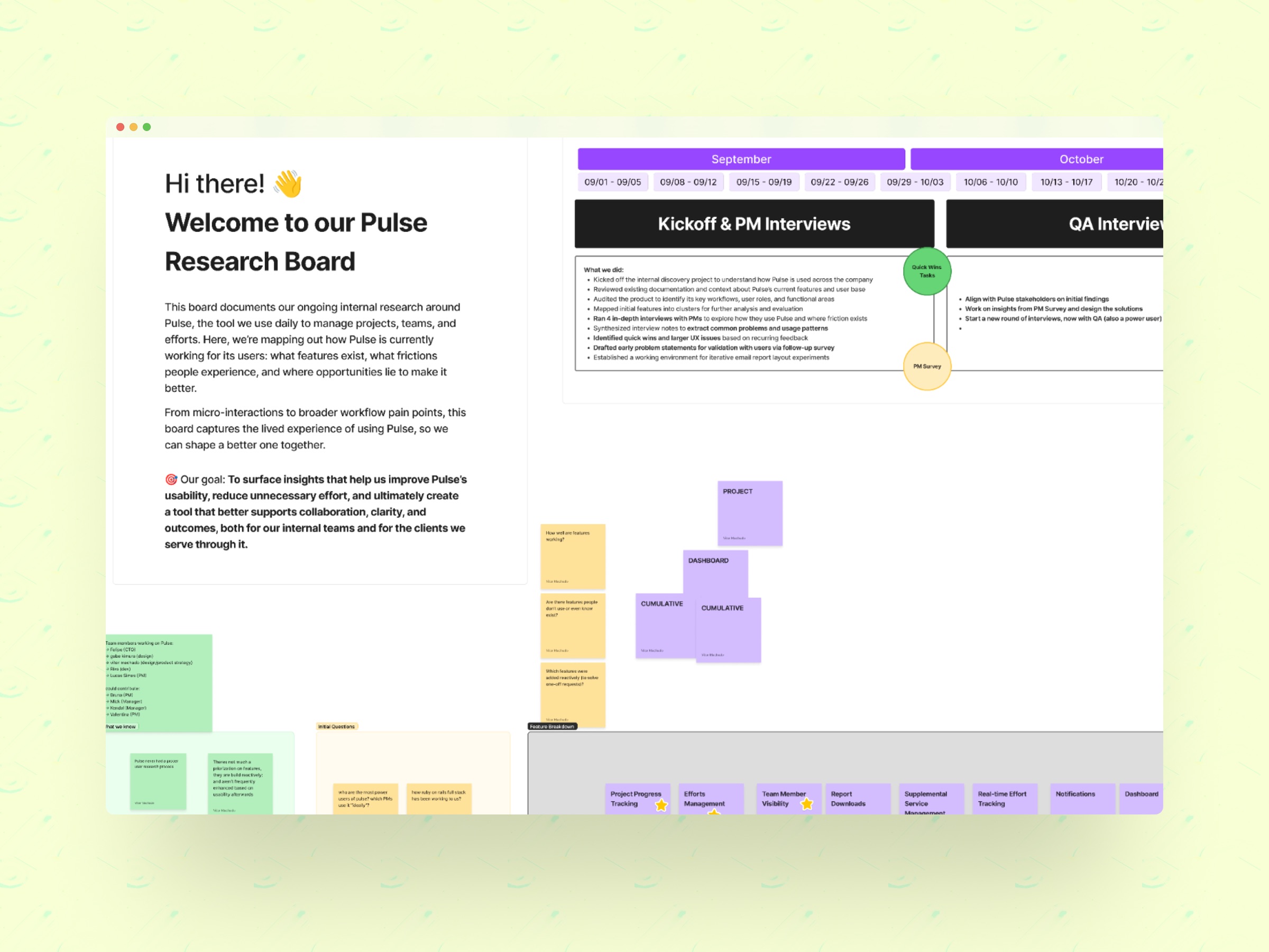 Material de pesquisa do Pulse: gráficos de ausência de registros e anotações das entrevistas