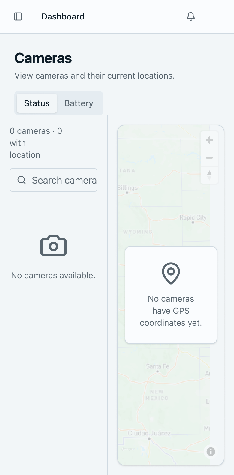Cameras como estava: lista espremida ao lado do mapa